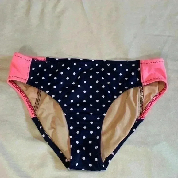 Crewcuts Youth Girl Bikini Bottom Size 12 Navy Blue/White Polka Dots & Peach - Picture 1 of 6